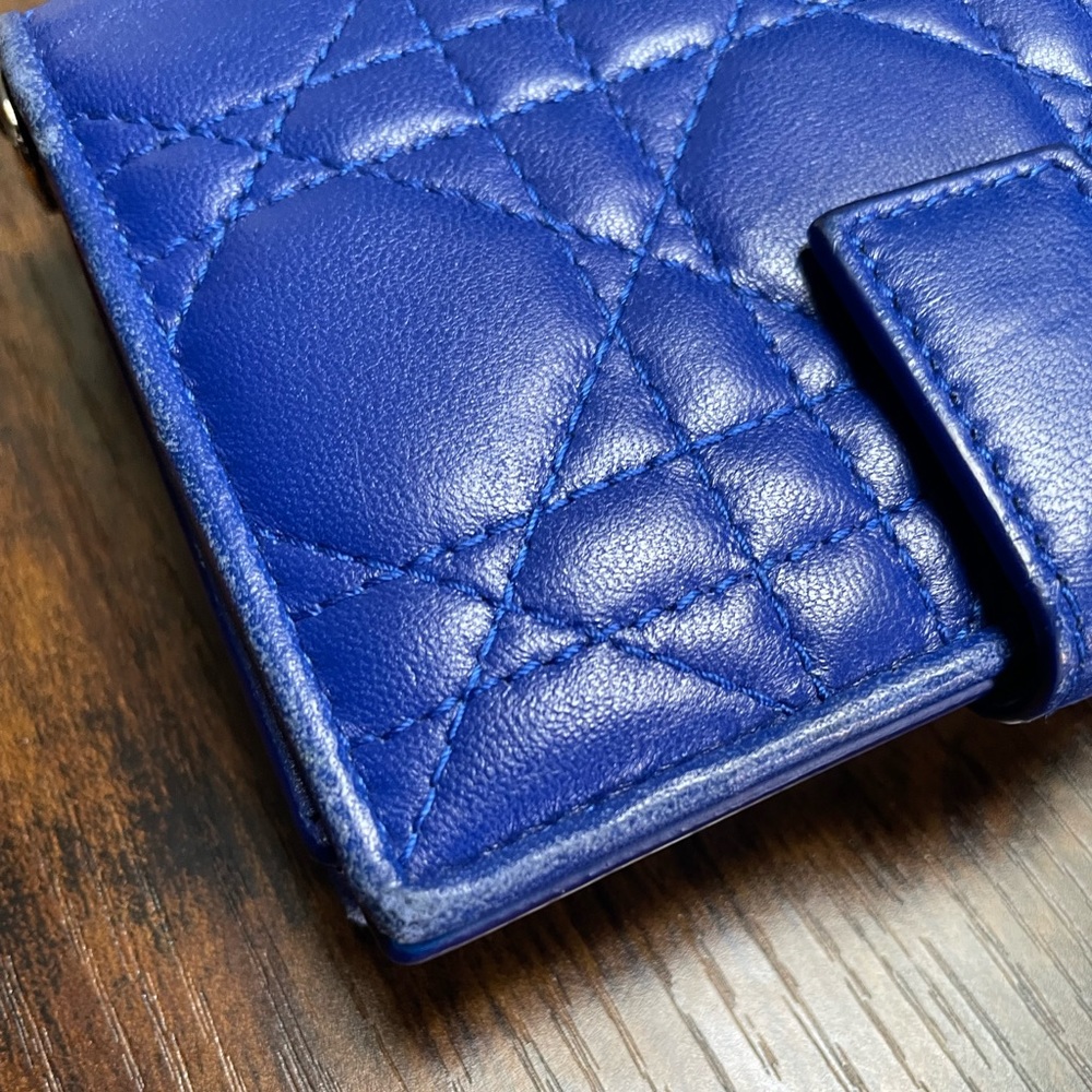 Christian Dior Quilt Lambskin Cannage Lady Dior Eden Wallet Blue - Picture 3 of 10